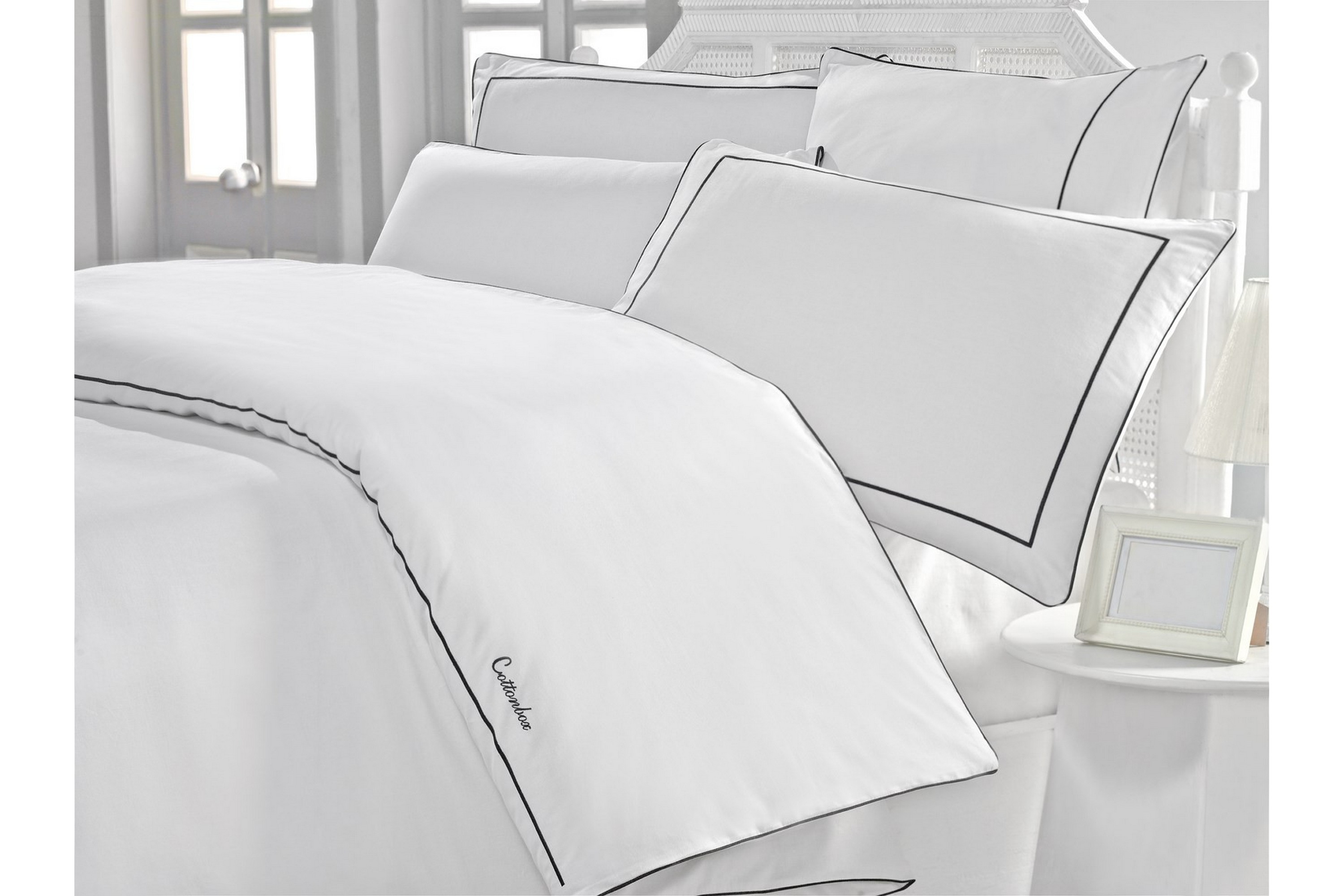 Bäddset Cotton Box Dubbelt 6-dels Satin Vit/Svart