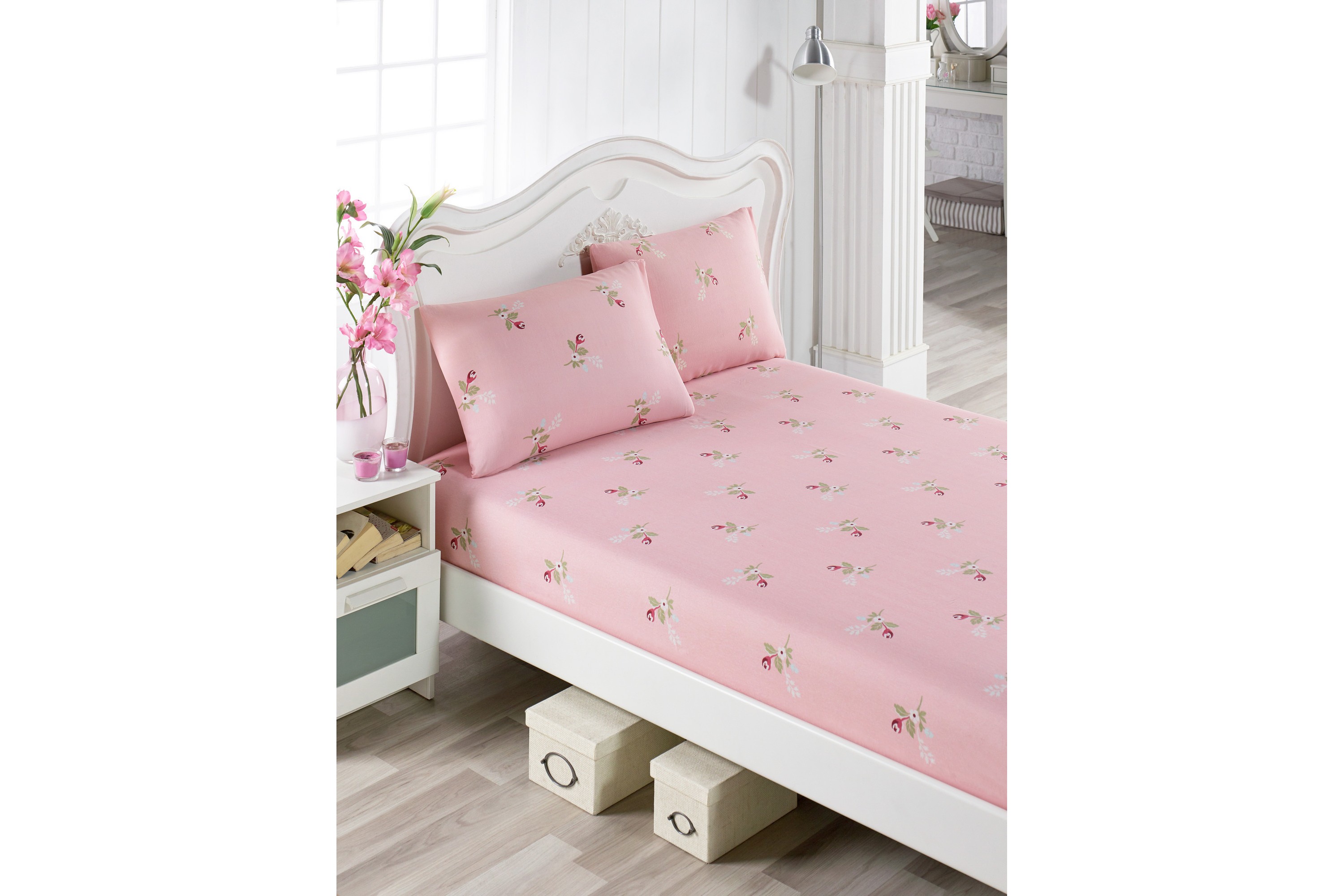 Lakan EnLora Home Dubbelt 160x200 cm-Kuddfodral RosaGrönRödVit
