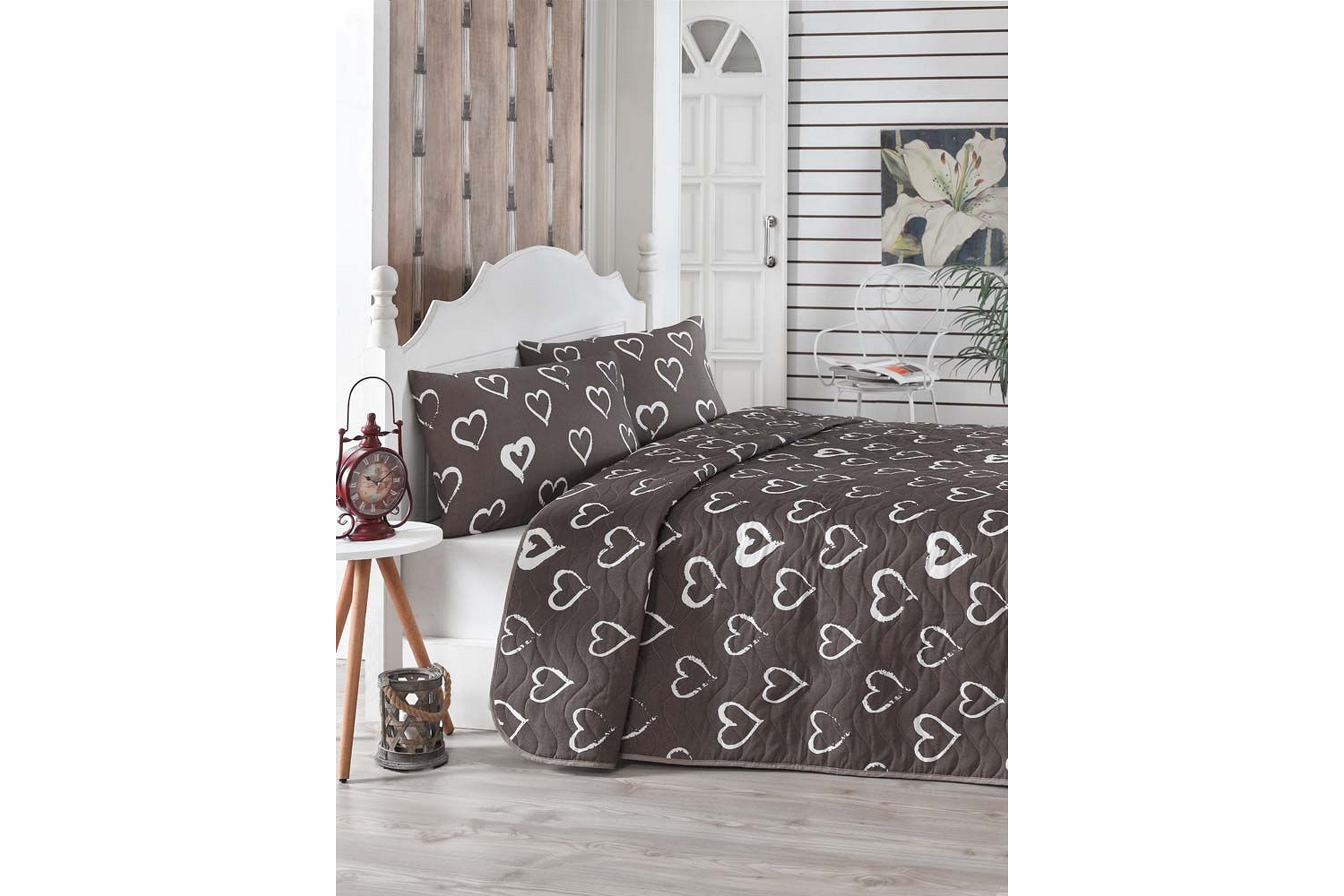 Överkast Eponj Home Dubbelt 200x220-2 Kuddfodral Quiltat BrunVit
