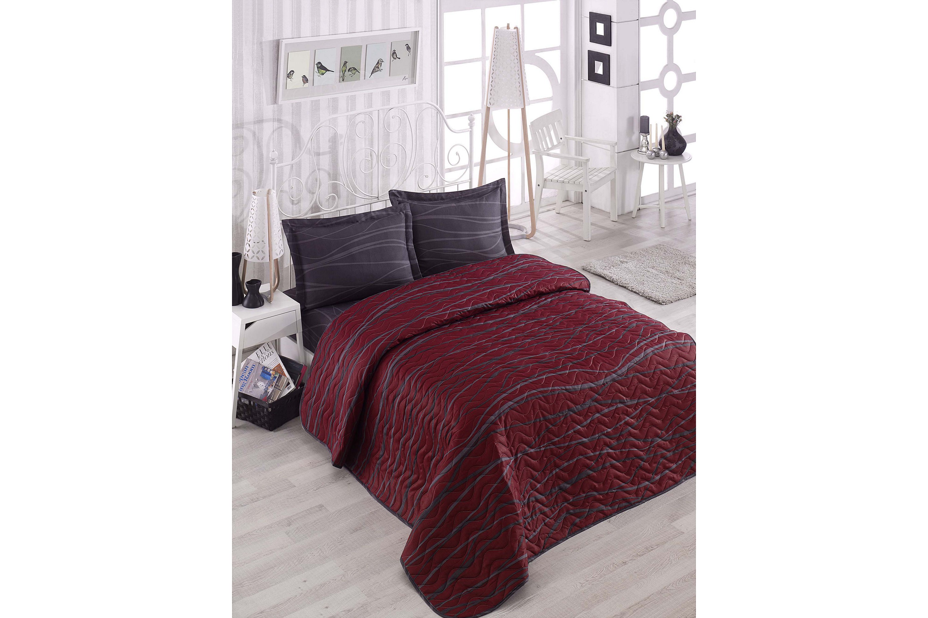 Överkast Eponj Home Dubbelt 200x220-2 Kuddfodral Quiltat RödAntracit