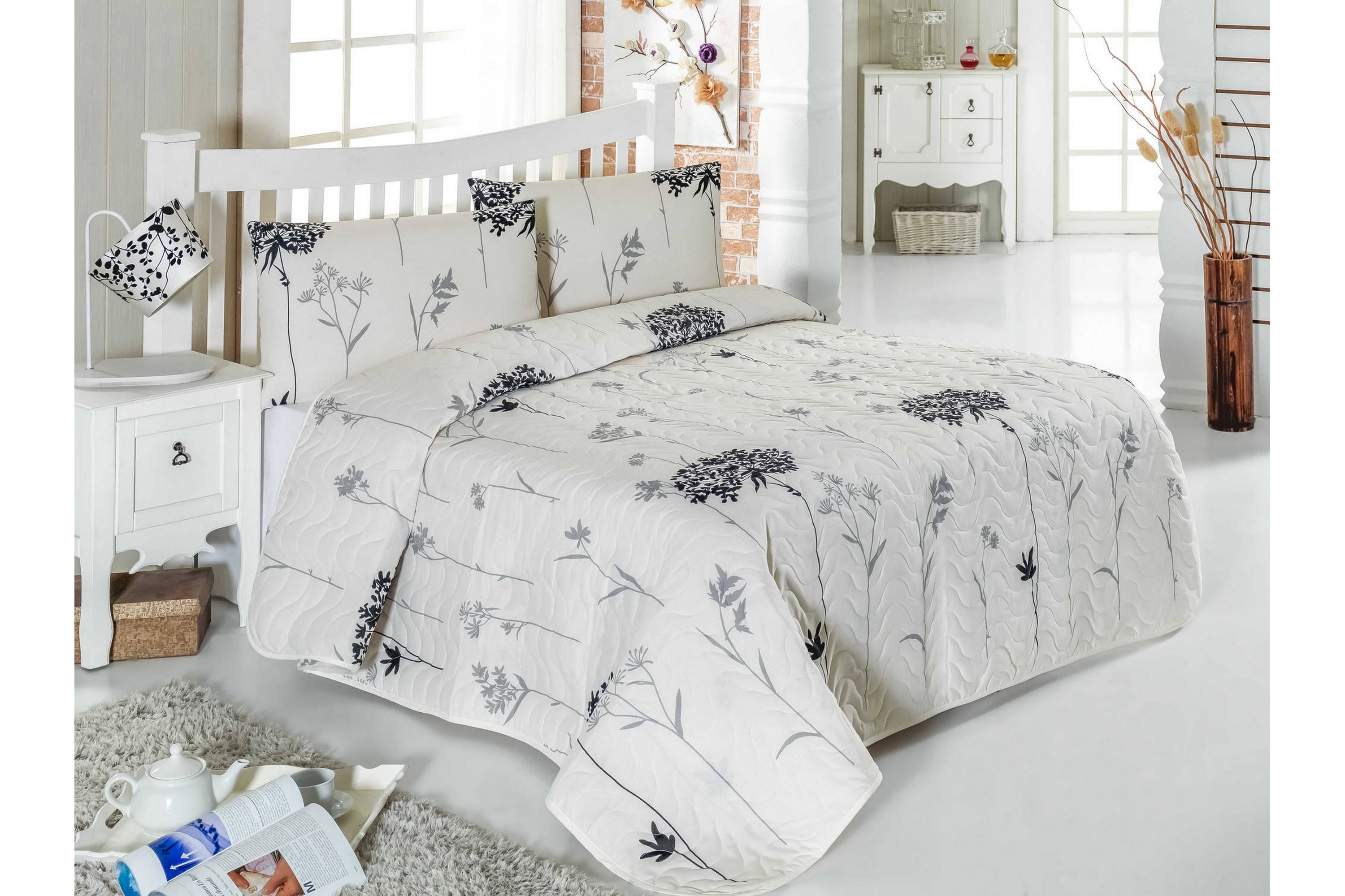 Överkast Eponj Home Enkelt 160x220-Kuddfodral Quiltat GråBeigeSvart
