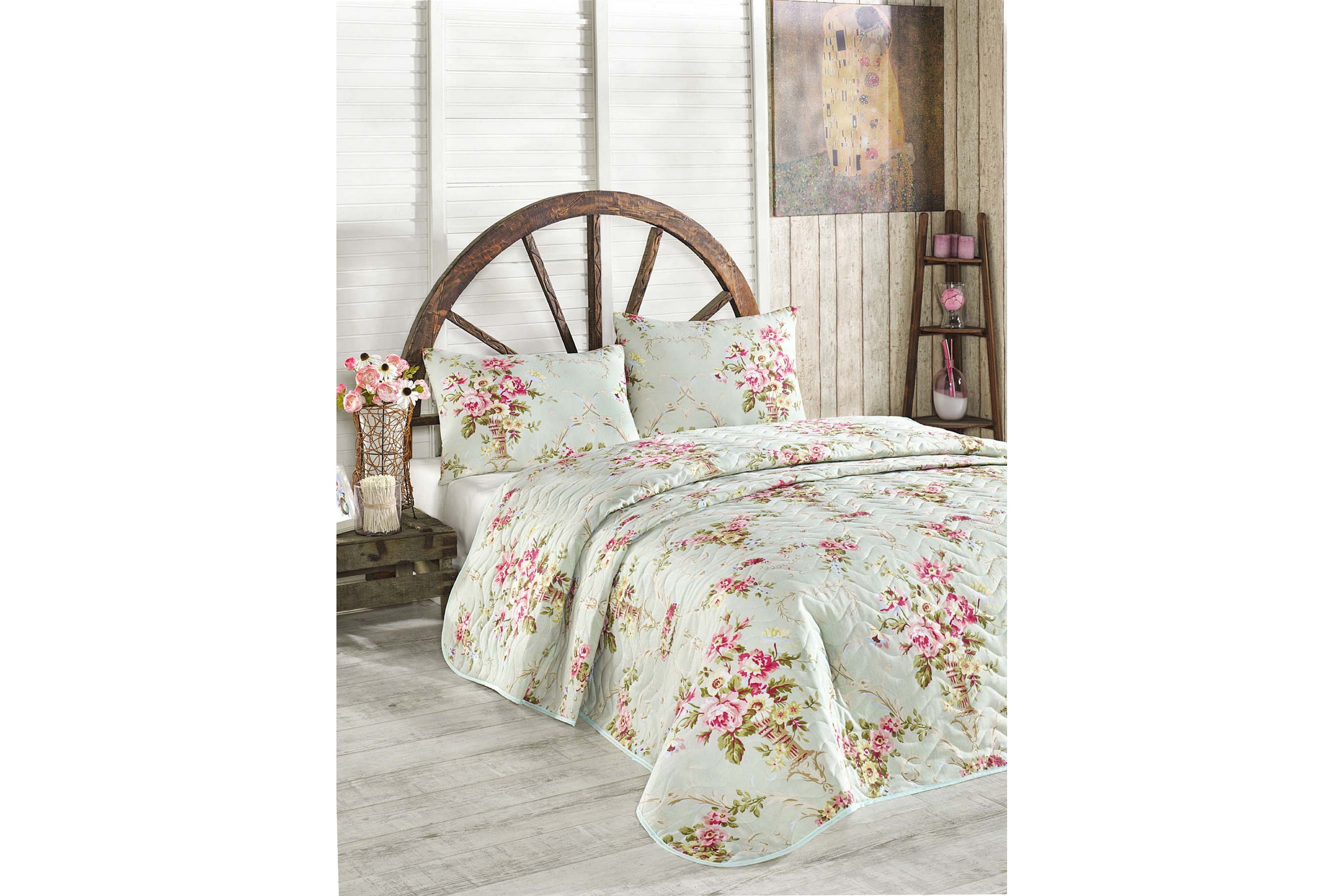 Överkast Eponj Home Enkelt 160x220-Kuddfodral Quiltat MintRosaGulGrön