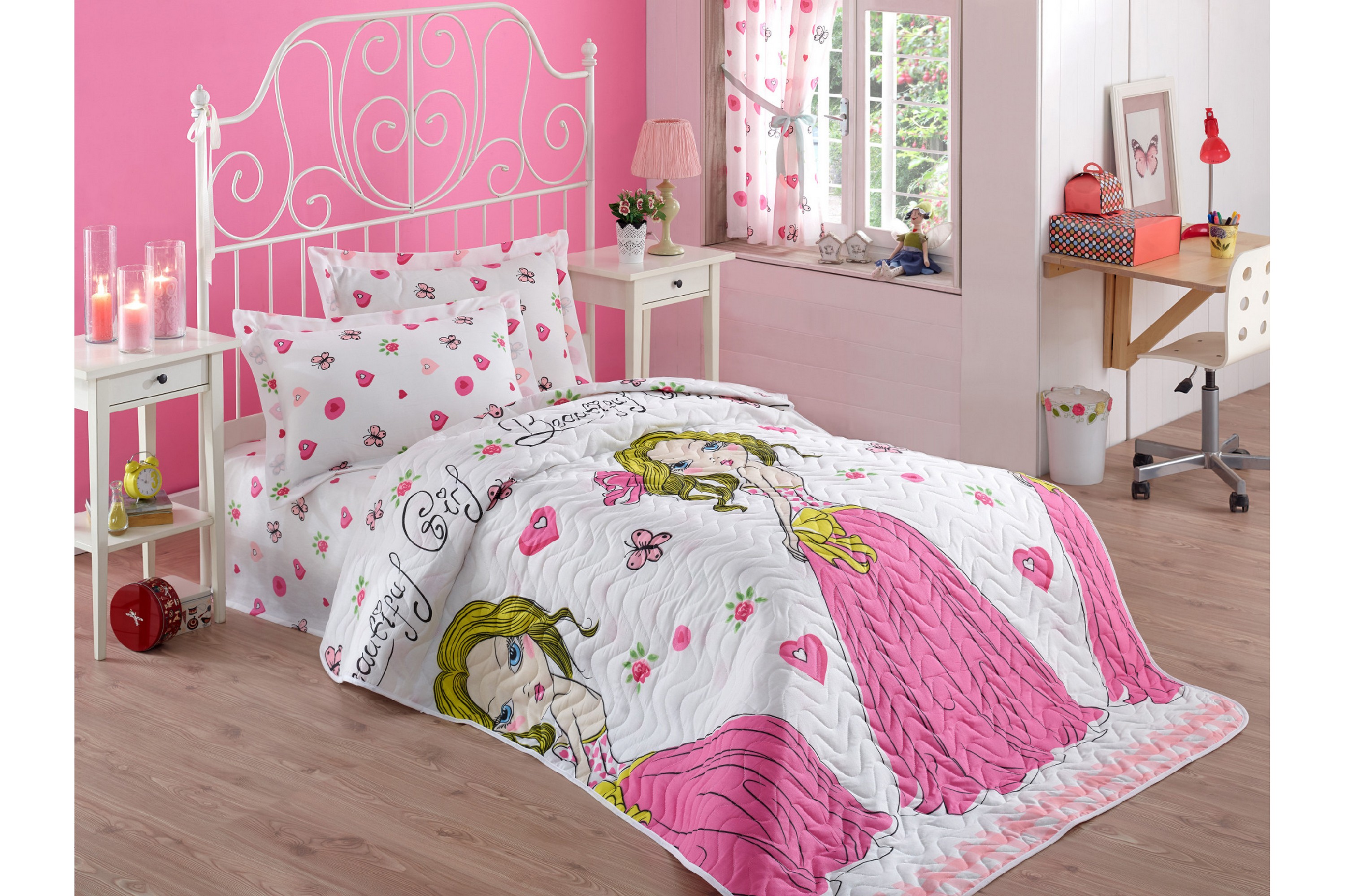 Överkast Eponj Home Enkelt 160x220-Kuddfodral Quiltat VitRosaGul