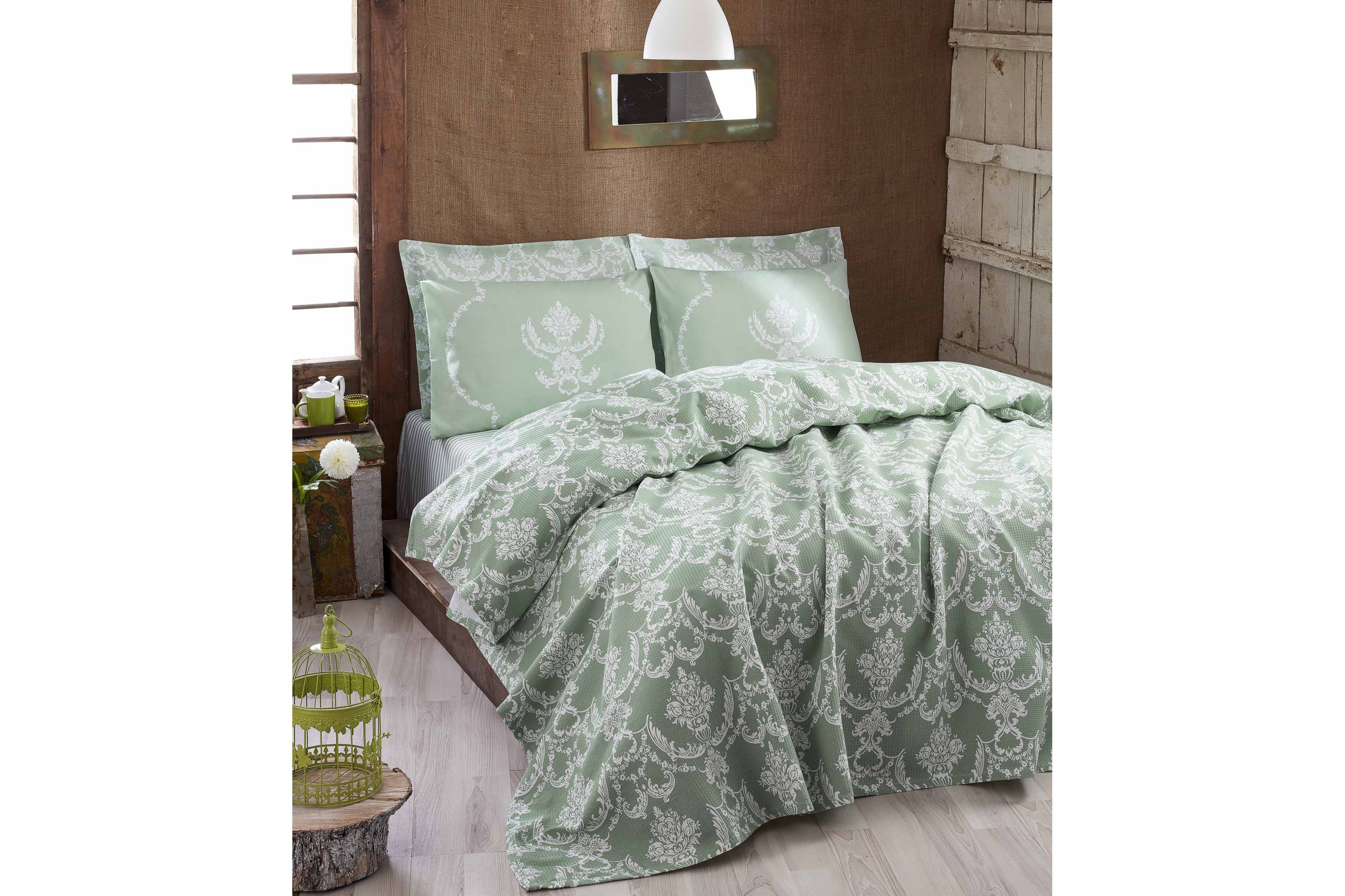 Överkast Eponj Home Enkelt 160x235 cm Grön/Vit