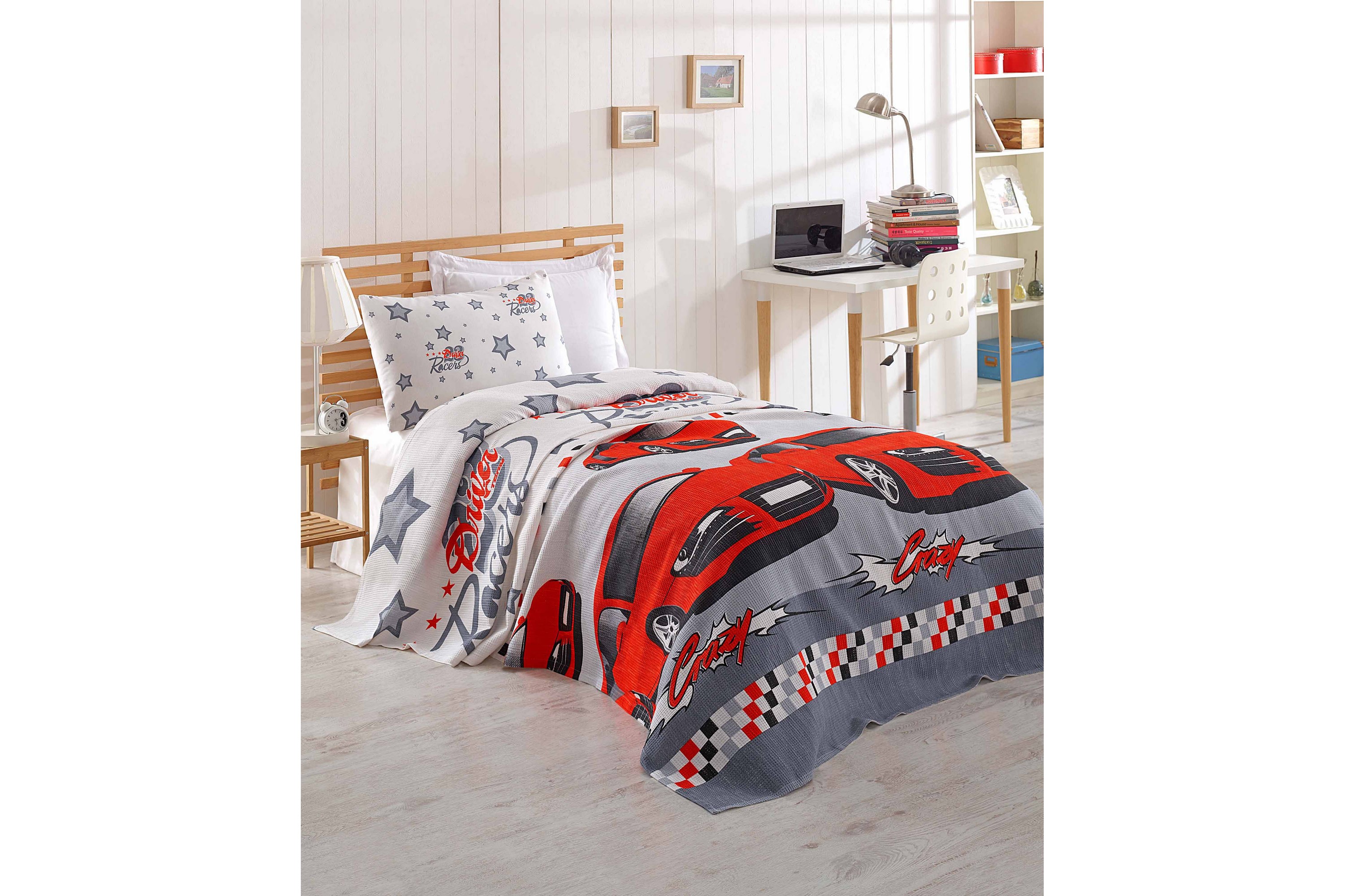 Överkast Eponj Home Enkelt 160x235 cm VitGråRöd
