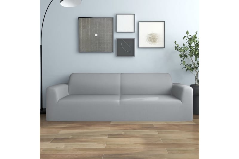 beBasic Sofföverdrag 3-sits med stretch grå polyesterjersey - Grey - Sofföverdrag