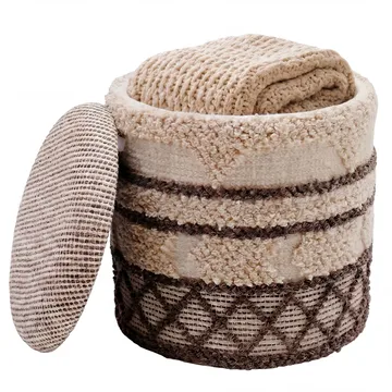 Volen Rund sittpuff med förvaring i ulltyg - beige - Textil & mattor - Filt & pläd