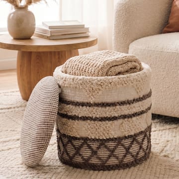 Volen Rund sittpuff med förvaring i ulltyg - beige - Textil & mattor - Filt & pläd