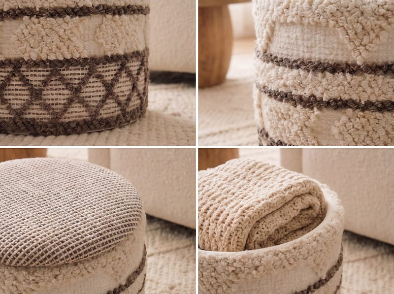 Volen Rund sittpuff med förvaring i ulltyg - beige - Textil & mattor - Filt & pläd