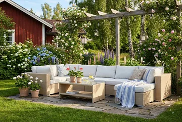 Bahamas Hörnmodul utomhus i konstrotting med Ljus vattenavisande dyna - Beige - Utemöbler & utemiljö - Övrigt utemöbler - Moduler utesoffa