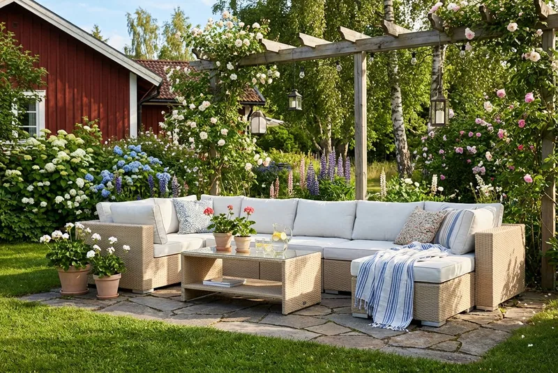 Bahamas Hörnmodul utomhus i konstrotting med Ljus vattenavisande dyna - Beige - Utemöbler & utemiljö - Övrigt utemöbler - Moduler utesoffa