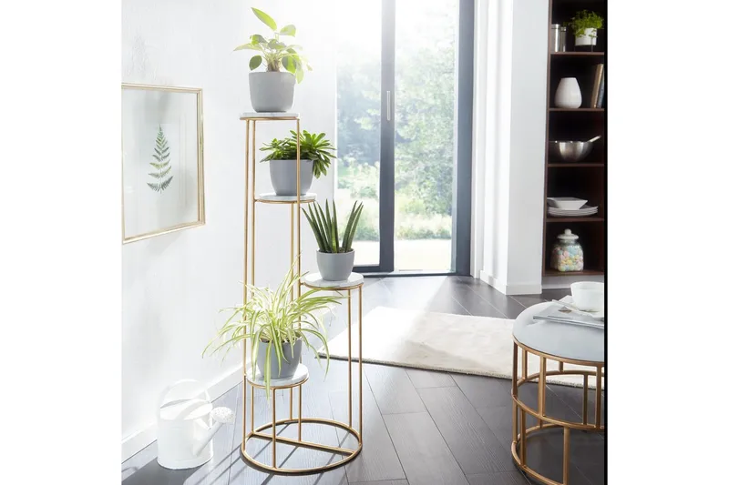 Stående hylla Wohnling Äkta marmortopp blomma ståtlig metallbas modern - Utemöbler & utemiljö - Balkong & altan - Balkongodling