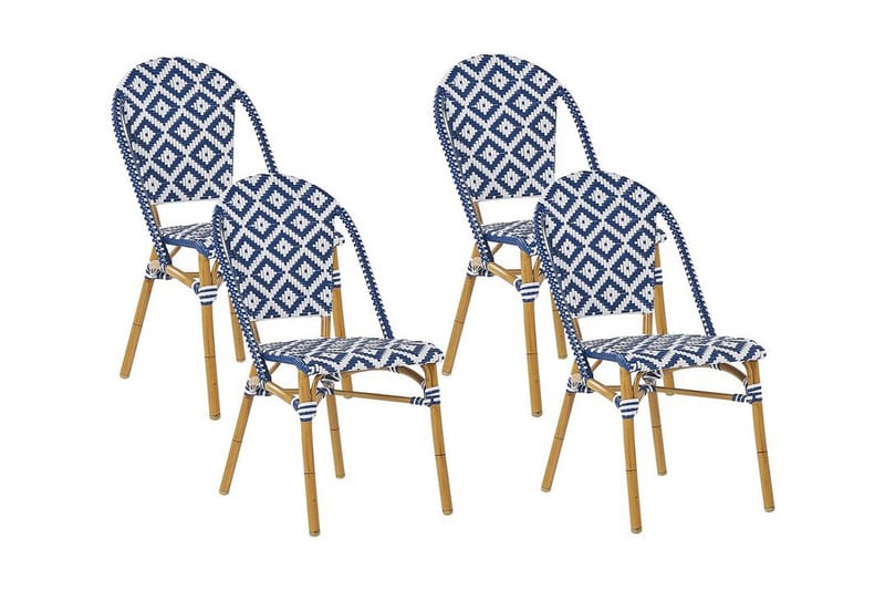 Trädgårdsstol 4 st blå/vit mönster RIFREDDO - Blå - Utemöbler & utemiljö - Balkong & altan - Balkongmöbler - Balkongstol
