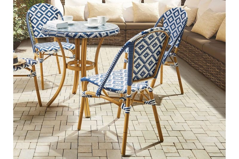 Trädgårdsstol 4 st blå/vit mönster RIFREDDO - Blå - Utemöbler & utemiljö - Balkong & altan - Balkongmöbler - Balkongstol