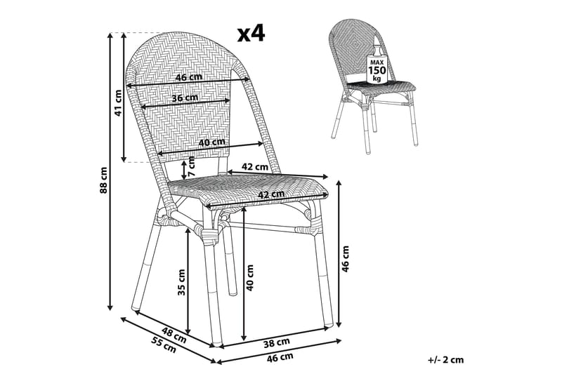 Trädgårdsstol 4 st blå/vit mönster RIFREDDO - Blå - Utemöbler & utemiljö - Balkong & altan - Balkongmöbler - Balkongstol