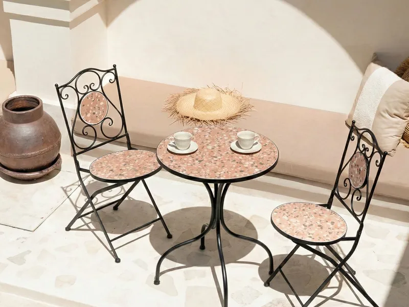 Bistrobord utomhus Adrano 60 cm Terrazzoeffekt Järn - Svart/Orange - Utemöbler & utemiljö - Balkong & altan - Balkongmöbler - Balkongbord