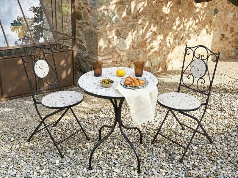 Bistrobord utomhus Artena 60 cm Terrazzoeffekt Järn - Svart/Vit - Utemöbler & utemiljö - Balkong & altan - Balkongmöbler - Balkongbord