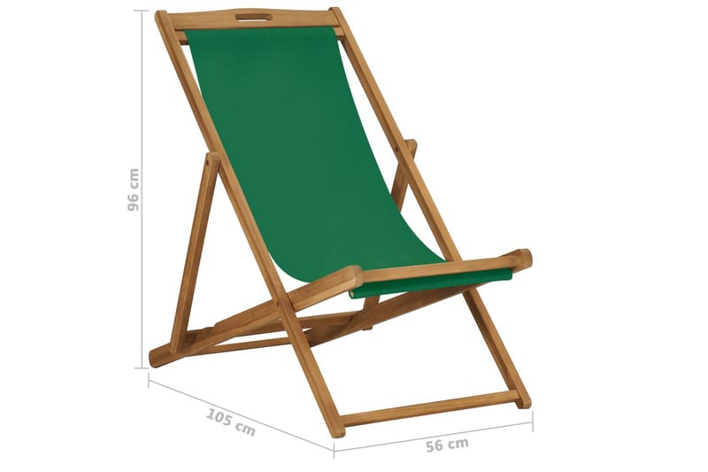 Hopfällbar strandstol massiv teak grön - Grön - Balkongstol - Strandstol - Brassestol & campingstol