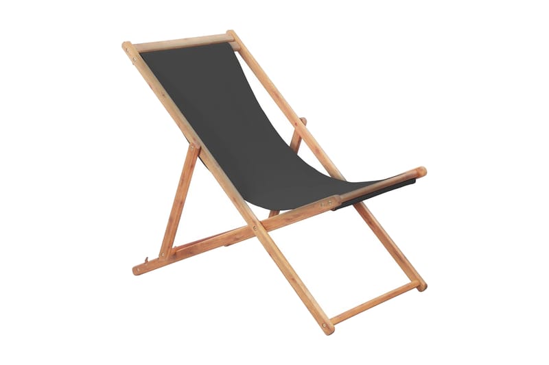 Hopfällbar strandstol tyg och träram grå - Grå - Brassestol & campingstol - Strandstol - Balkongstol