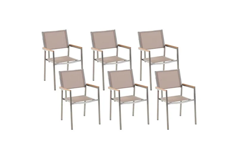 Matstol Grosseto set om 6 Sandbeige/silver/ljust trä, Sandbeige/silver/ljust trä