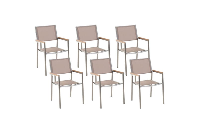Matstol Grosseto set om 6 Sandbeige/silver/ljust trä, Sandbeige/silver/ljust trä