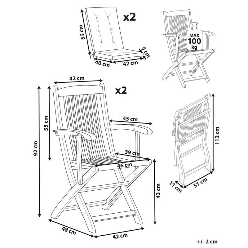 Trädgårdsstol Maui Premium 2-pack - Ljus trä, röd - Utemöbler & utemilj ö - Balkong & altan - Balkongmöbler - Balkongstol