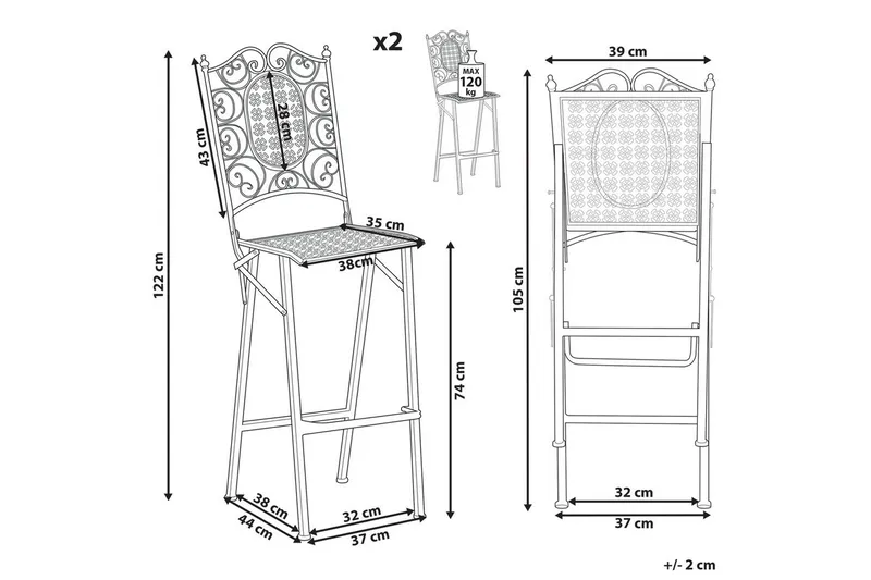 Trädgårdsstol set om 2 Bormio - Utemöbler & utemiljö - Balkong & altan - Balkongmöbler - Balkongstol