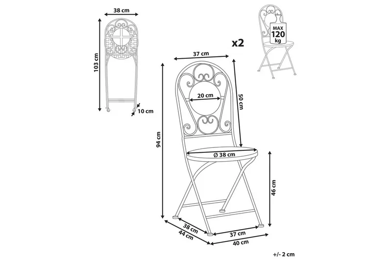 Trädgårdsstol set om 2 Spello - Utemöbler & utemiljö - Balkong & altan - Balkongmöbler - Balkongstol