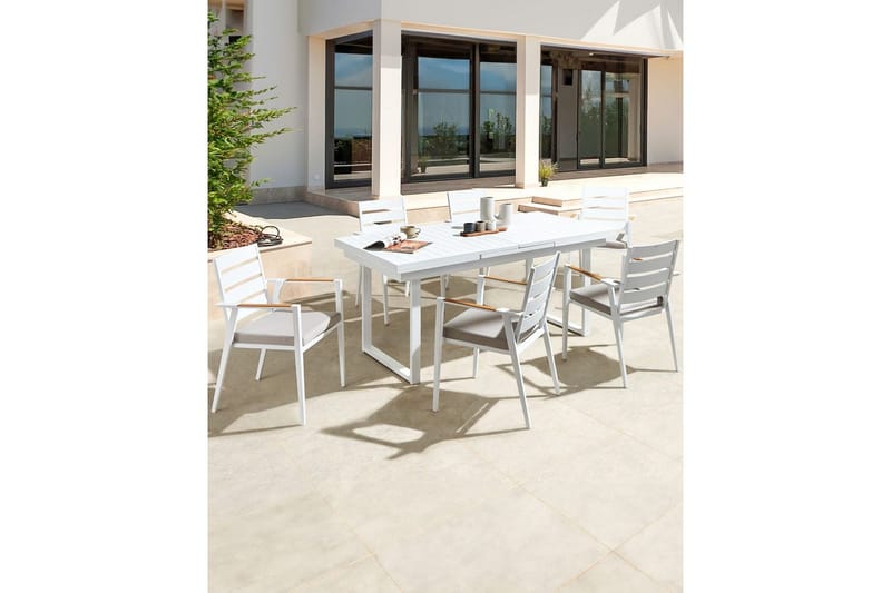 Trädgårdsstol set om 6 Taviano - Vitt, grått, ljust trä - Utemöbler & utemiljö - Balkong & altan - Balkongmöbler - Balkongstol