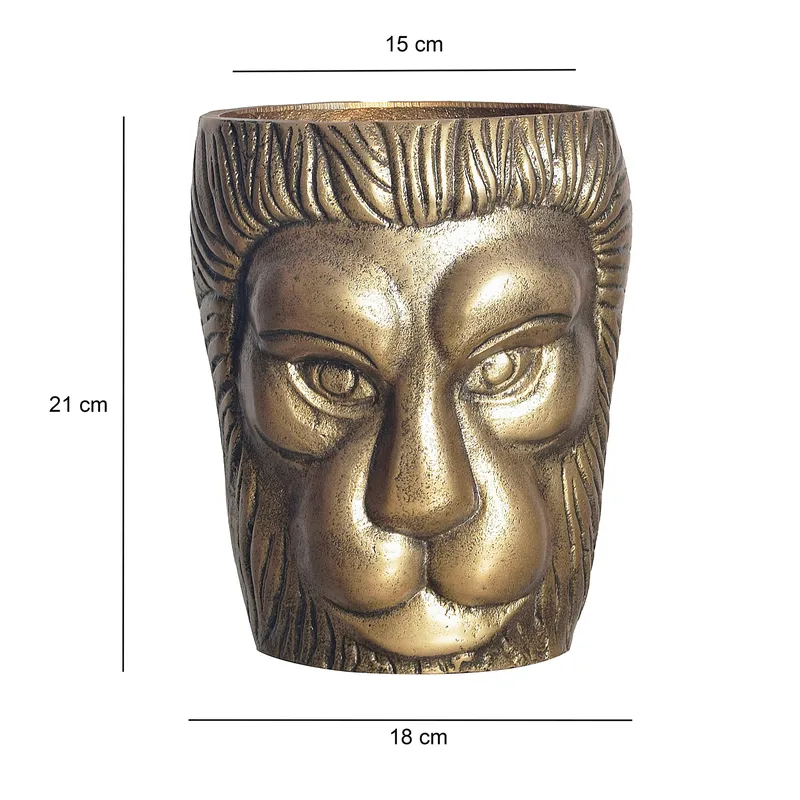 Kervik Dekorationsvas 21 cm med lejonhuvud i aluminium - guld - Utemöbler & utemiljö - Balkong & altan - Balkongodling