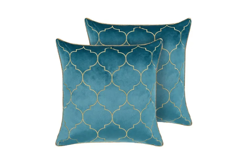 Prydnadskuddar Alyssum set om 2 Blå/guld, Sammet, Blå/guld, Sammet