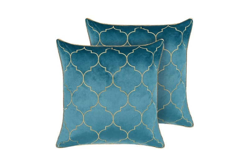 Prydnadskuddar Alyssum set om 2 Blå/guld, Sammet, Blå/guld, Sammet