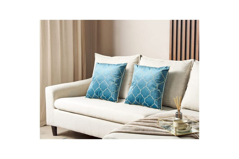 Prydnadskuddar Alyssum set om 2 Blå/guld, Sammet - Blå/guld, Sammet - Utemöbler & utemiljö - Dynor - Utomhuskuddar