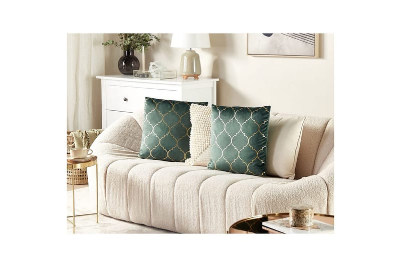 Prydnadskuddar Alyssum set om 2 Grön/guld, Sammet - Grön/guld, Sammet - Utemöbler & utemiljö - Dynor - Utomhuskuddar