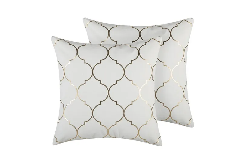 Prydnadskuddar Alyssum set om 2 Vitt/guld, Bomull - Vitt/guld, Bomull - Utemöbler & utemiljö - Dynor - Utomhuskuddar