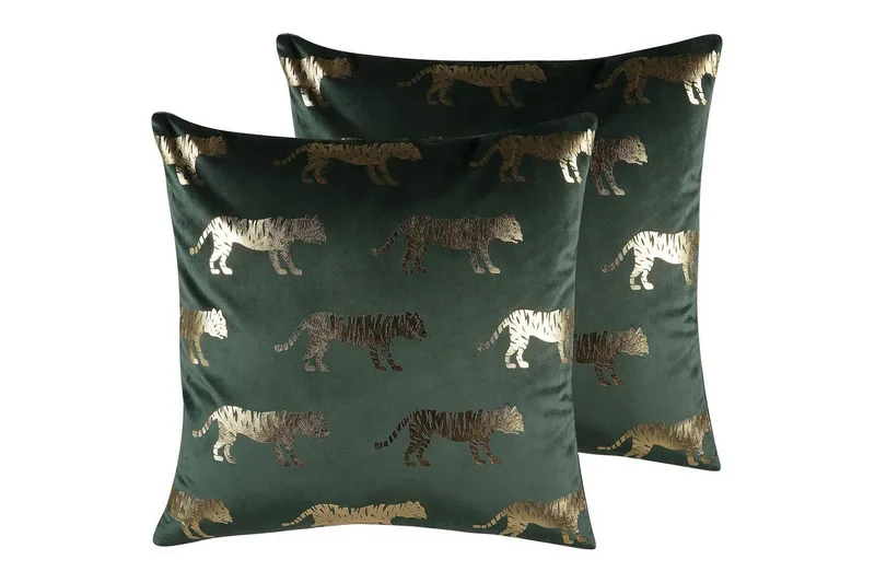 Prydnadskuddar Bluebell set om 2 Grön/guld, Grön/guld