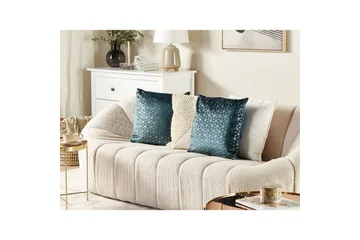 Prydnadskuddar Celosia set om 2 Blå/guld - Blå/guld - Utemöbler & utemiljö - Dynor - Utomhuskuddar