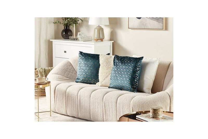 Prydnadskuddar Celosia set om 2 Blå/guld - Blå/guld - Utemöbler & utemiljö - Dynor - Utomhuskuddar