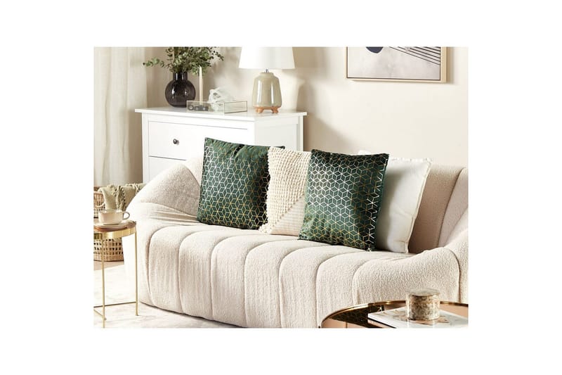 Prydnadskuddar Celosia set om 2 Grön/guld - Grön/guld - Utemöbler & utemiljö - Dynor - Utomhuskuddar