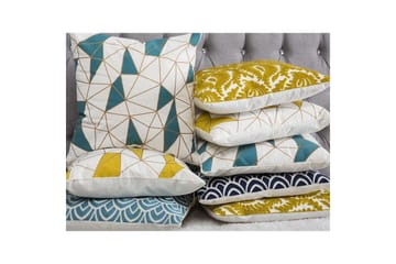 Prydnadskuddar Clarkia set om 2 Vit/Blå/Guld - Vit/Blå/Guld - Utemöbler & utemiljö - Dynor - Utomhuskuddar