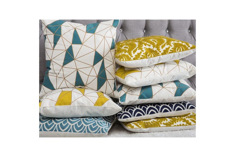 Prydnadskuddar Clarkia set om 2 Vit/Blå/Guld - Vit/Blå/Guld - Utemöbler & utemiljö - Dynor - Utomhuskuddar