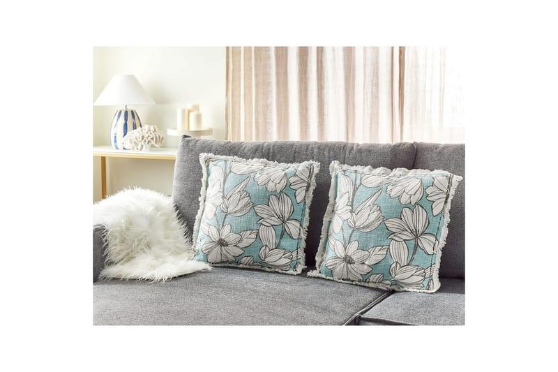 Prydnadskuddar Cyanotis set om 2 Vit/Blå - Vit/Blå - Utemöbler & utemiljö - Dynor - Utomhuskuddar