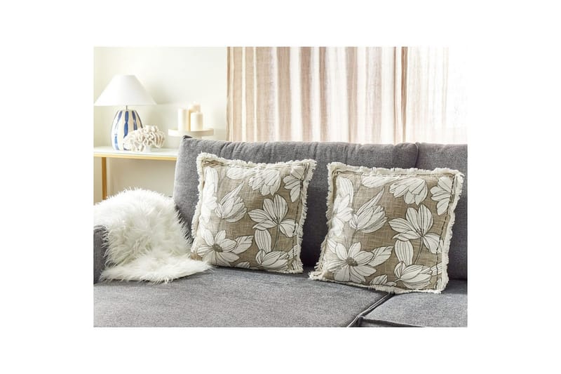 Prydnadskuddar Cyanotis set om 2 Vit/Grön - Vit/Grön - Utemöbler & utemiljö - Dynor - Utomhuskuddar