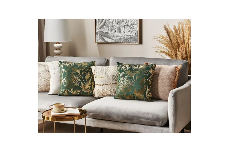 Prydnadskuddar Daffodil set om 2 Grön/guld - Grön/guld - Utemöbler & utemiljö - Dynor - Utomhuskuddar