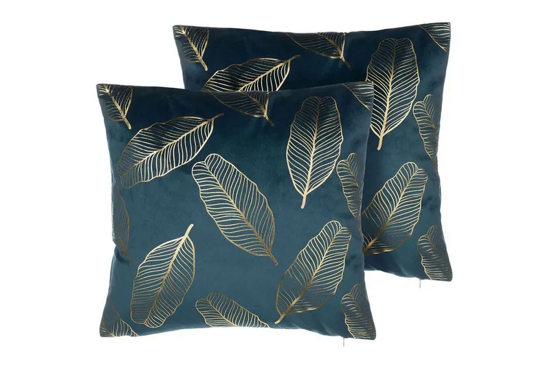 Prydnadskuddar Freesia set om 2 Blå/guld, Blå/guld