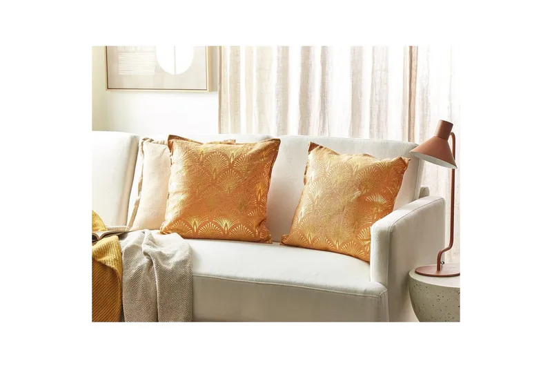 Prydnadskuddar Hoya set om 2 Orange/guld - Orange/guld - Utemöbler & utemiljö - Dynor - Utomhuskuddar