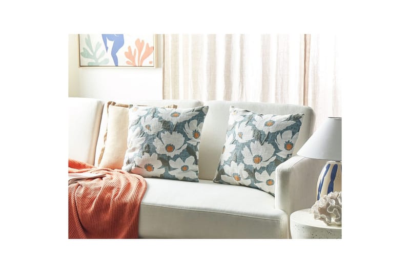 Prydnadskuddar Jatropha set om 2 Blå/vit/grön/orange - Blå/vit/grön/orange - Utemöbler & utemiljö - Dynor - Utomhuskuddar