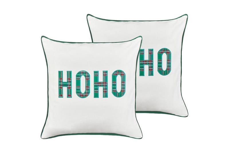 Prydnadskuddar Joycandy set om 2 Vit/Röd/Grön, Fyrkantig, Vit/Röd/Grön, Fyrkantig