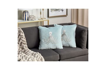 Prydnadskuddar Laminaria set om 2 Blå/Silver - Blå/Silver - Utemöbler & utemiljö - Dynor - Utomhuskuddar