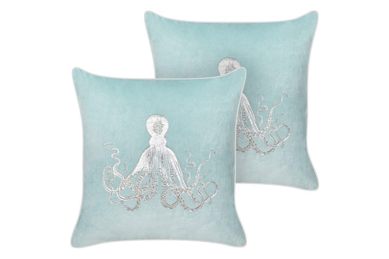 Prydnadskuddar Laminaria set om 2 Blå/Silver - Blå/Silver - Utemöbler & utemiljö - Dynor - Utomhuskuddar